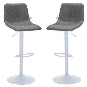 LeisureMod Tilbury Bar Stools with White Iron Base – Adjustable Height Counter Stools with Leather Seat, Swivel Function & Footrest Set of 2 - 1 of 4