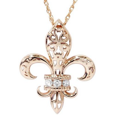 Pompeii3 1/10ct Vintage Fleur De Lis Pendant 14K Rose Gold 1" Tall
