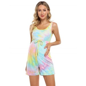 LXT-Maternity Dress Women's Scoop Neck Sleeveless Tank Top Summer Short Jumpsuit - 1 of 4