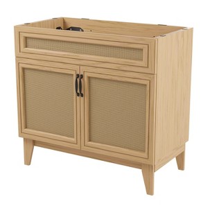 JONATHAN Y VAN1008 Javer 20 in. W x 18 in. D x 33 in. H Rattan Modern Farmhouse 2-Shelf Bath Vanity Cabinet Only (Sink Basin not Included), Oak - 1 of 4