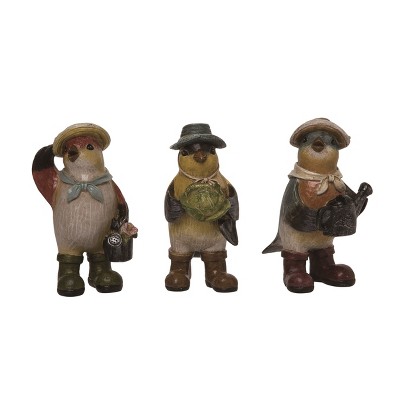 Transpac Resin Farmer Bird Set of 3 - Spring Decorative Objects for Home and Garden Decor