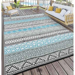 Outdoor Modern Stripe Foldable Picnic Mat With Storage Bags Abstract Plastic Straw Rug Erasable Carpet for Camping Garden Backyard - 1 of 4