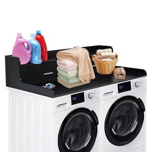 Laundry Countertop, 2-Tier Washer Dryer Countertop with 2 Drawers - 2.75'' Edge Rails, Waterproof Wood, Anti-Slip Pads (54''W¡Á27.55''D) - 1 of 4