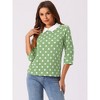 Allegra K Women's Polka Dots Contrast Peter Pan Collar 3/4 Sleeves Blouse - 2 of 4