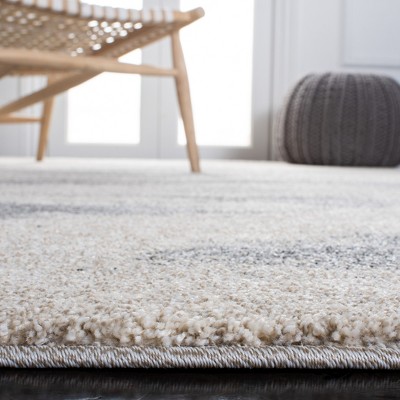 Beige and Grey Abstract Shag Runner Rug, 2'3" x 9'