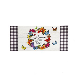 Evergreen Butterfly Welcome Wreath Sassafras Indoor Outdoor Switch Doormat 1'10"x10" Multicolored - 1 of 3