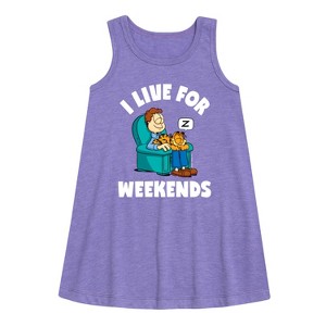 - Garfield - I Live For Weekends Graphic Sleeveless Aline Dress - 1 of 3