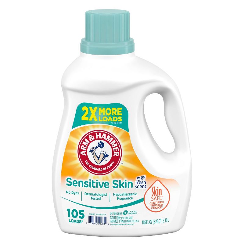 Arm &#38; Hammer Liquid Laundry Detergent for Sensitive Skin plus Skin-Friendly Fresh Scent - 105 fl oz, 1 of 10
