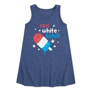 Girls' - Instant Message - Red, White, & Chill Classic Ice Cream Truck Popsicle Graphic Sleeveless Aline Dress - 1 of 4