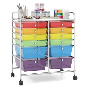 Tangkula 12-Drawers Rolling Storage Cart with Organizer Top - 1 of 4