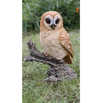 14" Polyresin Barn Owl on Branch Statue Brown - Hi-Line Gift