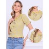 INSPIRE CHIC Women's Peasant Round Neck Ruffles Puff Sleeve Gingham Plaid Blouse - 2 of 4