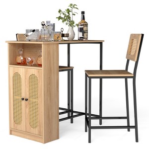 Tangkula 3 PCS Bar Table and Chairs Set w/ 2 Bar Stools & Storage Shelves Backrests - 1 of 4