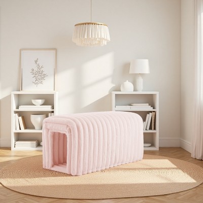 TiramisuBest Storage Ottoman Corduroy Bench Cat's Nest 3D Lamb Fleece Ottoman Oval Storage Bench Multi Functional Ottoman Seat Living Room