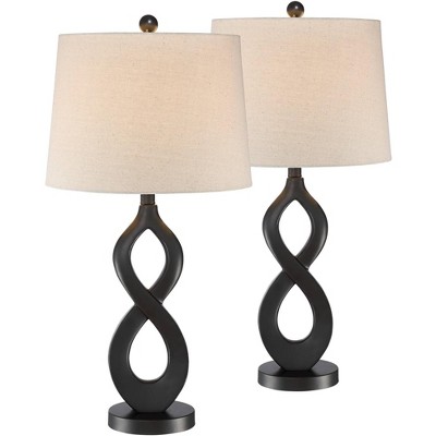 360 Lighting Modern Table Lamps Set of 2 Deep Bronze Twist Off White Tapered Drum Shade for Living Room Family Bedroom Bedside