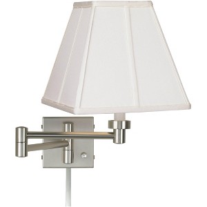 Possini Euro Design Modern Swing Arm Wall Lamp with Cord Cover Brushed Nickel Plug-In Light Fixture Ivory Square Shade for Bedroom - 1 of 3