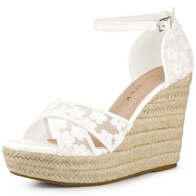 Allegra K Women's Ankle Strap Espadrille Wedge Heel Wedge Sandals White ...