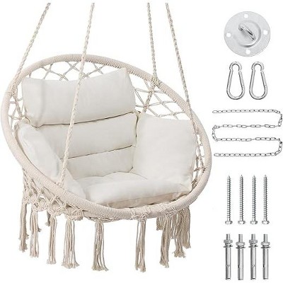 SweDrea Beige Hammock Hanging Swinging Chair with Medium Cushion