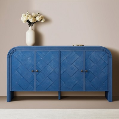 Luxury Multi-Functional MDF Sideboard– Handwoven Wood Slat Doors, Tiered Stepped Design & Premium Solid Wood Veneer - Leovsnove