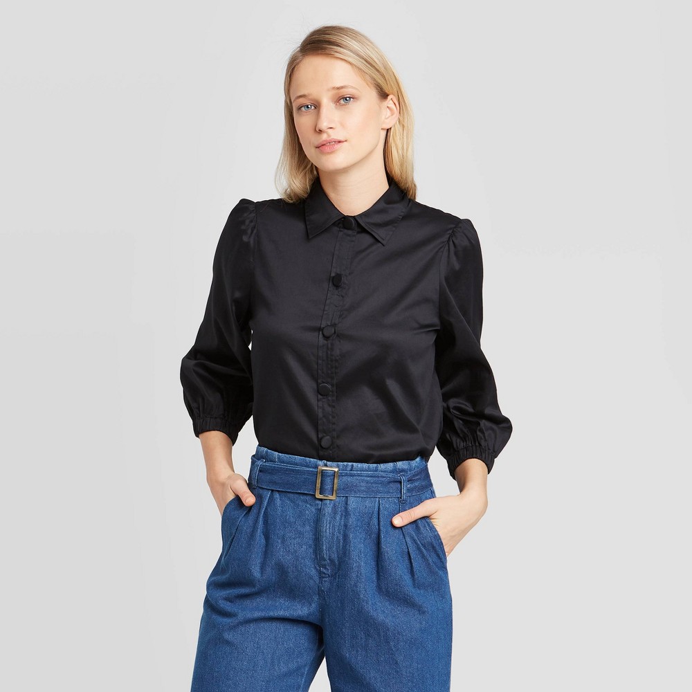 Women's Polka Dot 3/4 Sleeve Collared Femme Utility Blouse - Who What Wear White/Black XXL, Women's, Black/White was $29.99 now $20.99 (30.0% off)