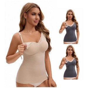 INSPIRE CHIC Women's 3 Pcs Lace V Neck Pregnancy Cami with Built-In Bra Maternity Nursing Tank Top for Breastfeeding - 1 of 4