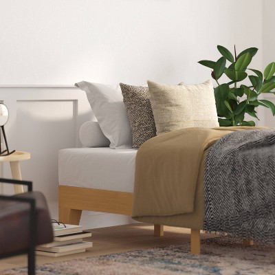 Natural Twin Wood Platform Bed with Slats