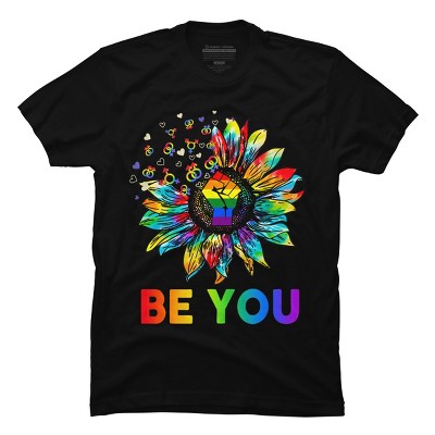 Adult Design By Humans Be You Sunflower Power Fist Pride Rainbow By Legato Tendo T-Shirt