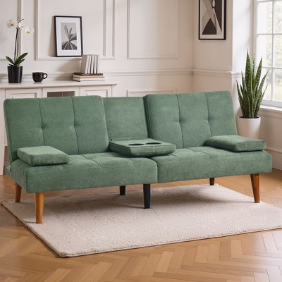 Futon Sofa Bed-Leather Small Futon Couch, Futon Lounge Sofa, Futon Convertible with Cup Holder