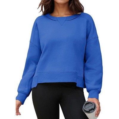 ATHLECHIC Women's Crewneck Fleece Oversized Fashion Fall Outfits Pullover Hoodless Tops Cropped Sweatshirt