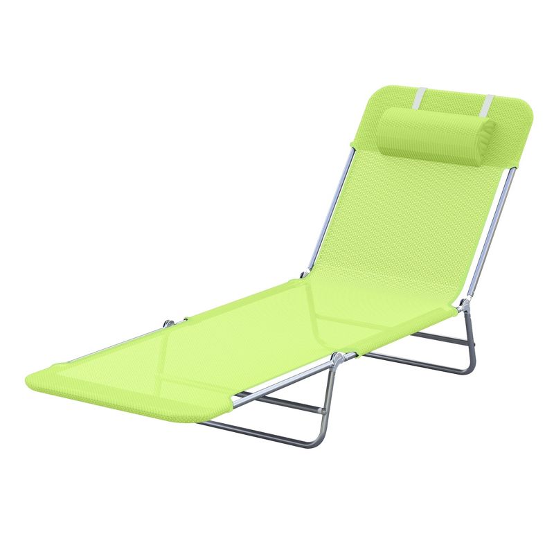 Outsunny Portable Sun Lounger, Lightweight Folding Chaise Lounge Chair w/ Adjustable Backrest & Pillow for Beach, Poolside and Patio, 5 of 9