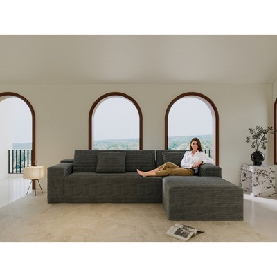 104" Cloud Corduroy Upholstered Modular L-Shaped Sectional Sofa with Chaise, Deep Seats, No Assembly