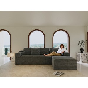 104" Cloud Corduroy Upholstered Modular L-Shaped Sectional Sofa with Chaise, Deep Seats, No Assembly - 1 of 4