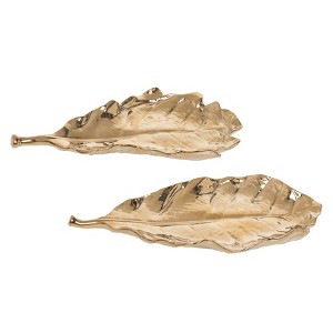 Transpac Fall Harvest Gold Ceramic Decorative Leaf Plates - 1 of 1
