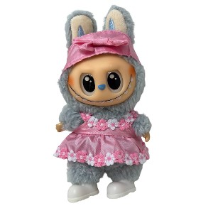 Darling Pink Dress with Flower Appliqué Trim for 17.5cm Labubu Doll - 1 of 4