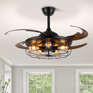 Ludomide Retractable Ceiling Fan with Lights Black Industrial Caged Ceiling Fan with Remote Controller Farmhouse Chandelier Fan with Lights - 1 of 4