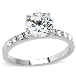 Slickblue Women’s Silver CZ Engagement Ring, 8mm Round Stone, Pave Side Detail, Polished Stainless Steel, Size 5-10 - 1 of 4