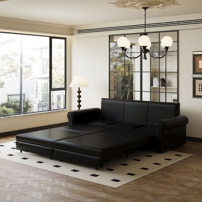 NicBex Modern Pull Out Sofa Bed Faux Leather Convertible Sleeper Sofa with Nailhead Trim and Rolled Arm for Living Room