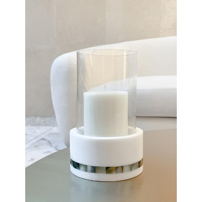 White Marble and Pearl Glass Hurricane Candle Holder