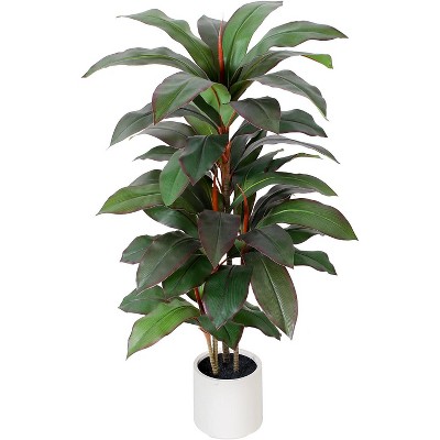 MaseiKar Artificial Dracaena Plant Indoor 4 FT, Fake Tree with White Planter, Faux Yucca Silk Floor Plants Indoor, Artificial Trees for Home Decor