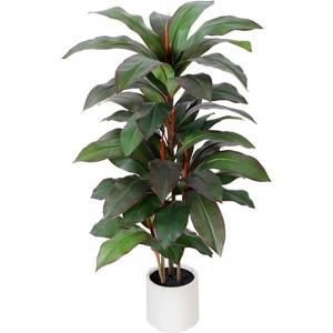 Tree City 4 Ft Artificial Dracaena Tree in White Planter – Realistic Fake Yucca Plant for Home & Office Decor - 1 of 3