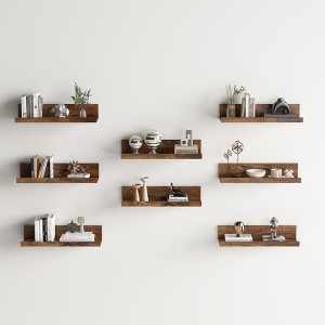 FurnitureR Floating Shelves for Wall, 15.75 Inch Wide Wooden WallMounted Display Ledge Set, Modern Storage Shelves for Living Room Set of 8, Brown - 1 of 4