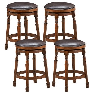 Costway Set of 4 24'' Swivel Bar Stool Leather Padded Dining Kitchen Pub Chair Backless - 1 of 4