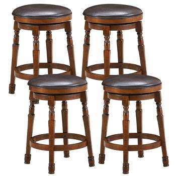 Costway Set of 4 24'' Swivel Bar Stool Leather Padded Dining Kitchen Pub Chair Backless