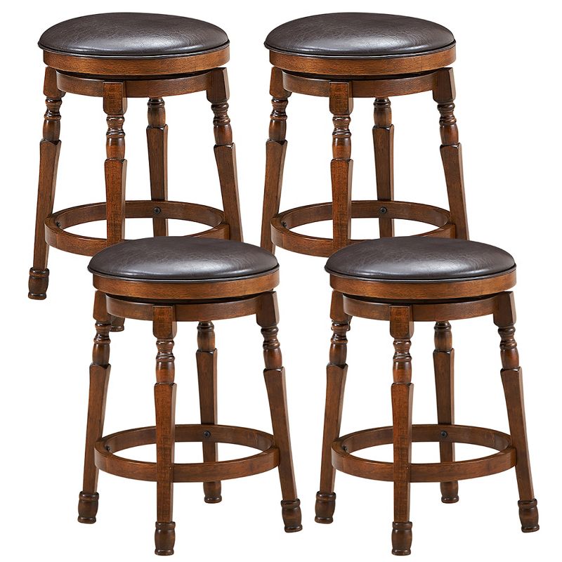 Costway Set of 4 24'' Swivel Bar Stool Leather Padded Dining Kitchen Pub Chair Backless, 1 of 11