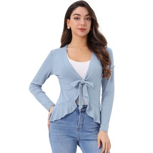 INSPIRE CHIC Women's Tie Front Long Sleeve Crop Ruffle Knit Cardigan Sweaters - 1 of 4