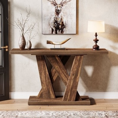 Hommoo 55-Inch Farmhouse Console Table Rustic Brown