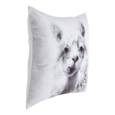 White Alpaca Print Polyester Euro Throw Pillow Cover, 18x18