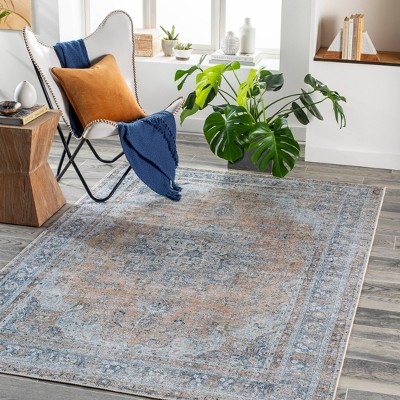 Tahmis Blue and Beige Flat Woven Washable Area Rug 5' x 7'