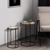 LuxenHome 2-Piece Metal and Glass Round Accent Drink Table. Brown - 3 of 4