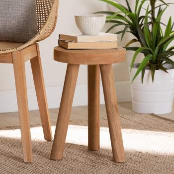 Terah Teak Wood Ottoman Footstool Natural Brown - Baxton Studio